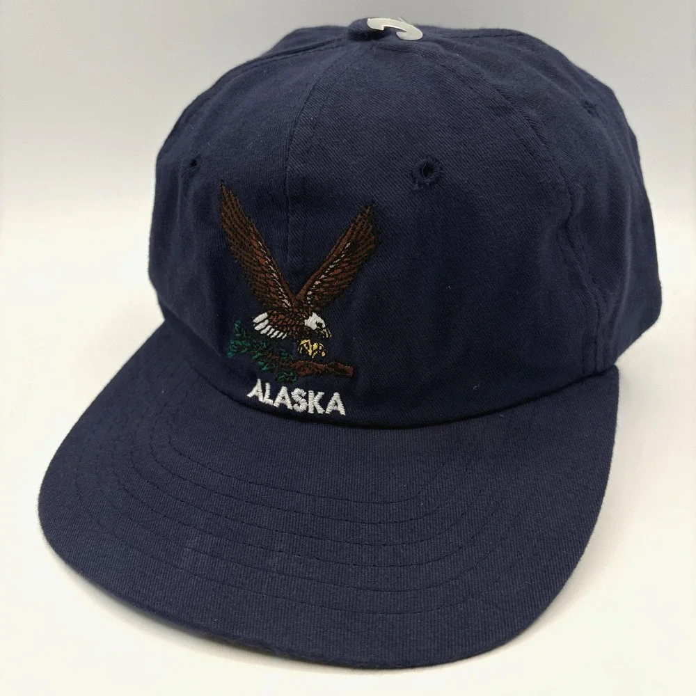 Vintage Alaska Eagle Hat Arctic Circle Enterprises Strap Back One Size Blue